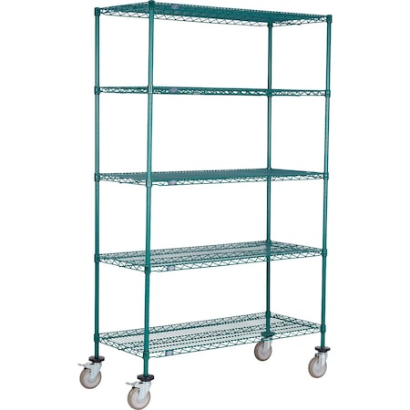 Nexel 5 Shelf Truck, Poly-Green, 48inW x 24inD x 80inH, Polyurethane Swivel Casters, 2 Brakes B3157701